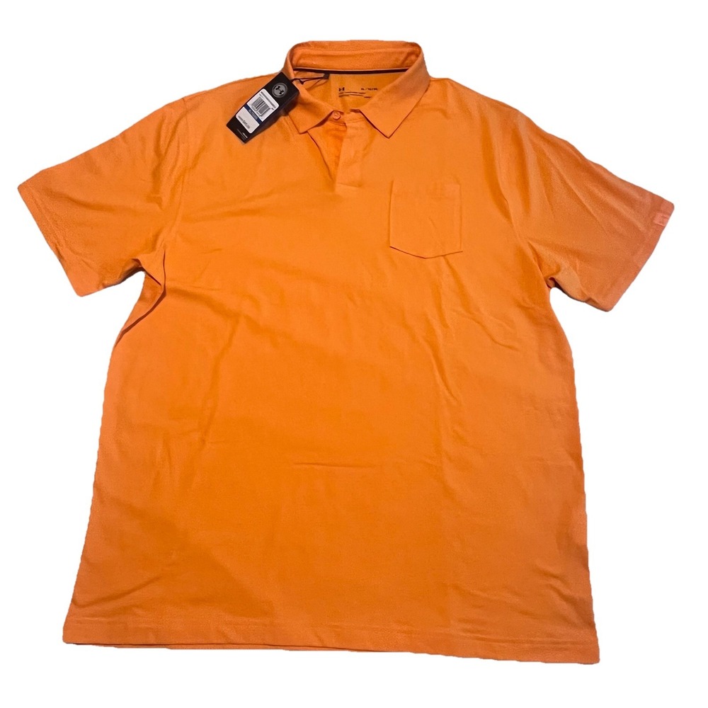 NWT Under Armour Orange Loose Golf Polo Shirt XL Heat Gear Performance Pocket